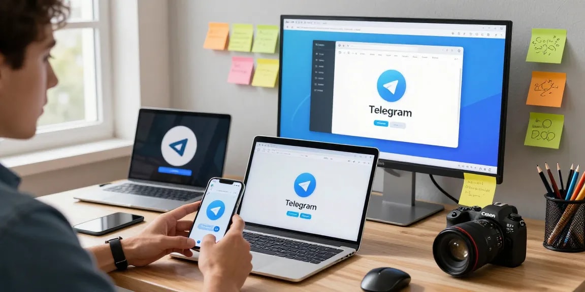 Experience seamless connectivity with Telegram Download showcased in a modern tech workspace.