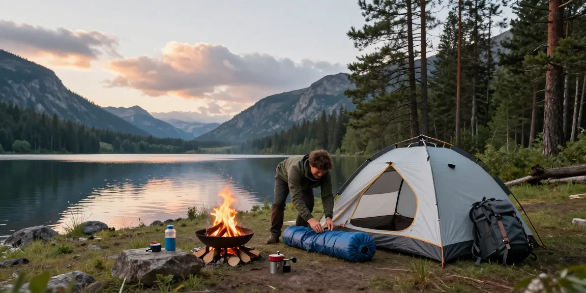Adventure awaits with ROKOK88 camping gear by the lakeside.