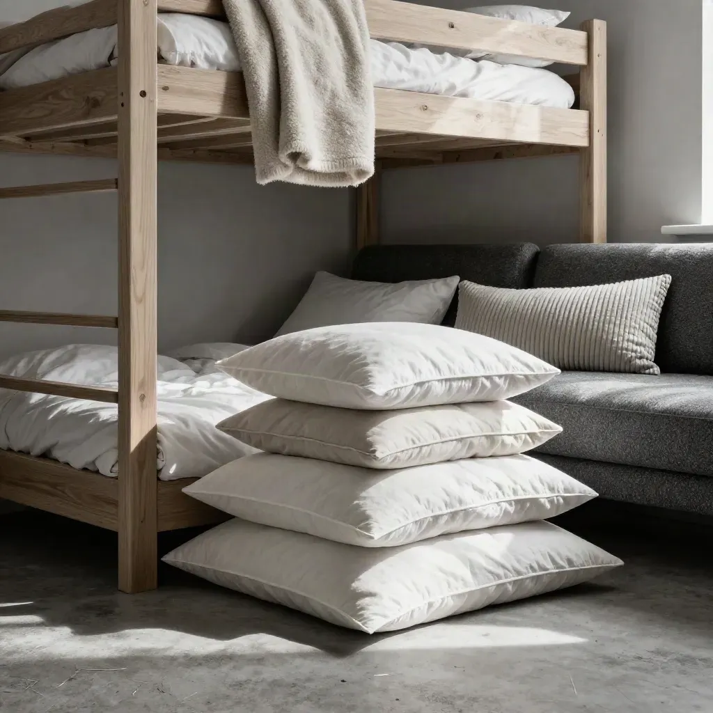 Extreme macro of a cozy family loft bedding arrangement with blankets and sofa textures.